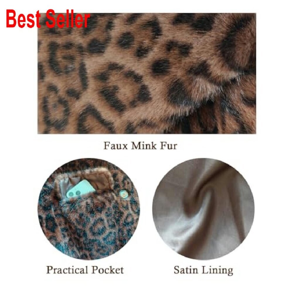 Leopard Print Faux Fur Cropped Jacket Y2K Retro Chic Outerwear with Pockets - Picture 6 of 8